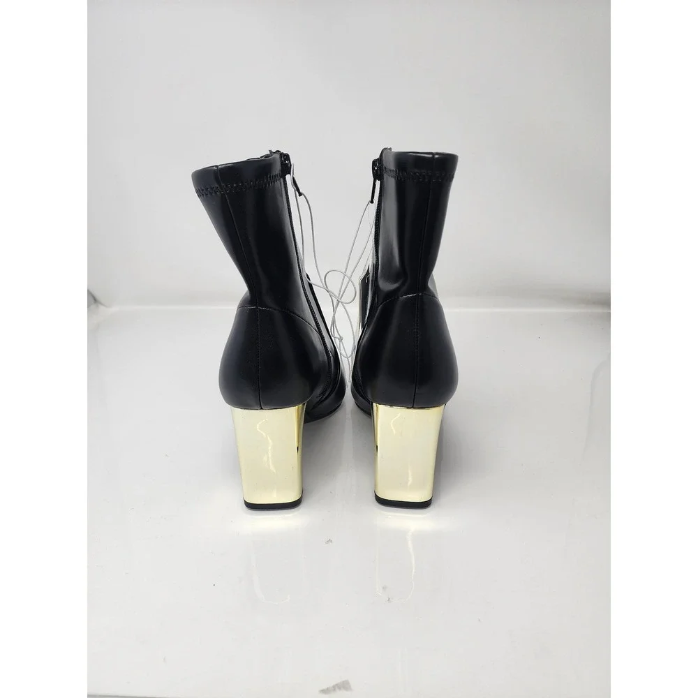 A New Day Womens Ankle Boots Black Faux Leather Gold Heel Casual Size 7